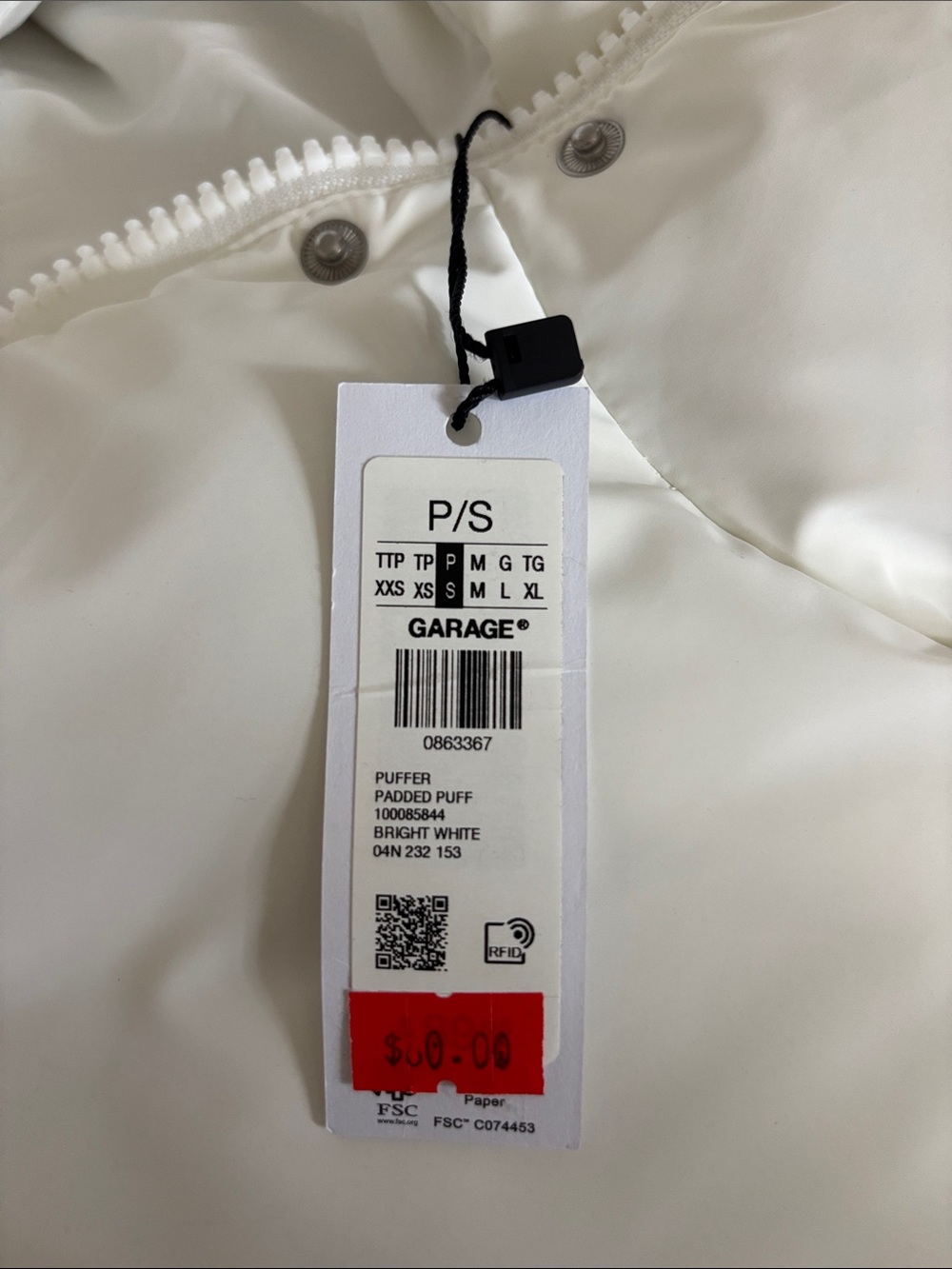 Garage Puffer, Padded Puff in Bright White. Cropped, Never worn. Size Small - Picture 7 of 7